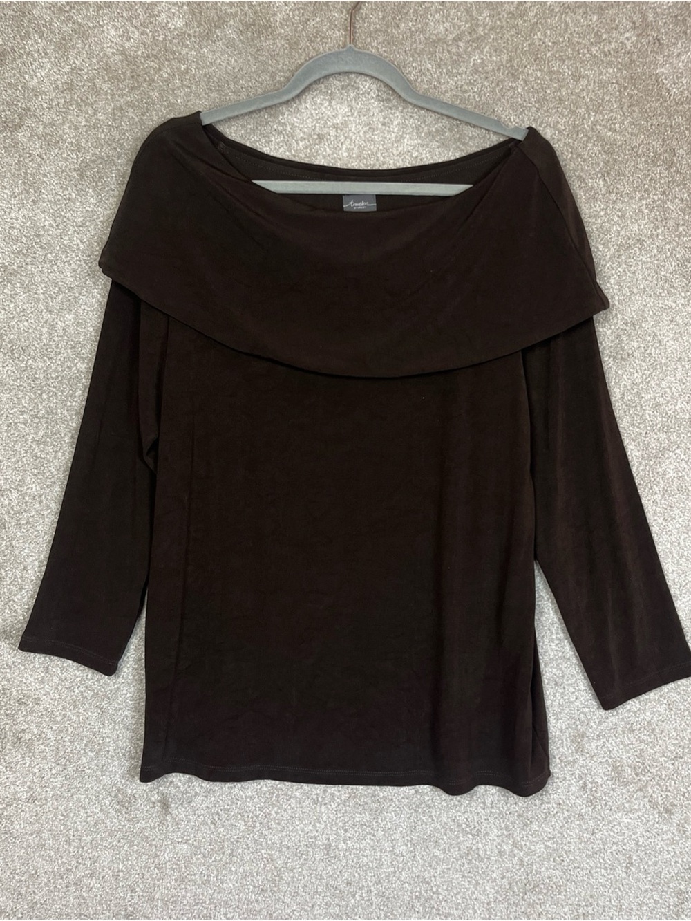 Chico's Travelers Shirt Womens 2 Brown Off Shoulder Stretch Pullover- 5243